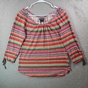 Lucky Brand Top Women Medium Scoop Neck Aztec Geometric Print stretch Multicolor